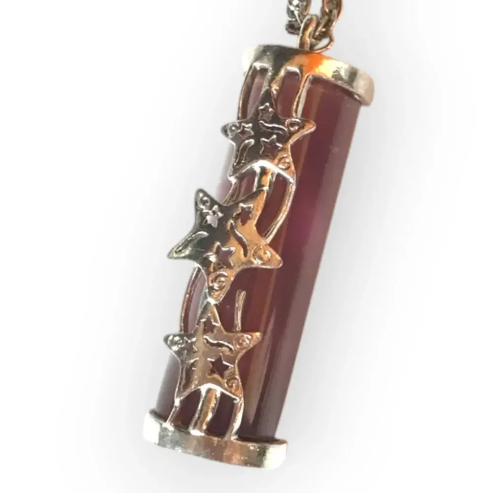 Celestial purple and silver tone pendant necklace - stars, dancing stars